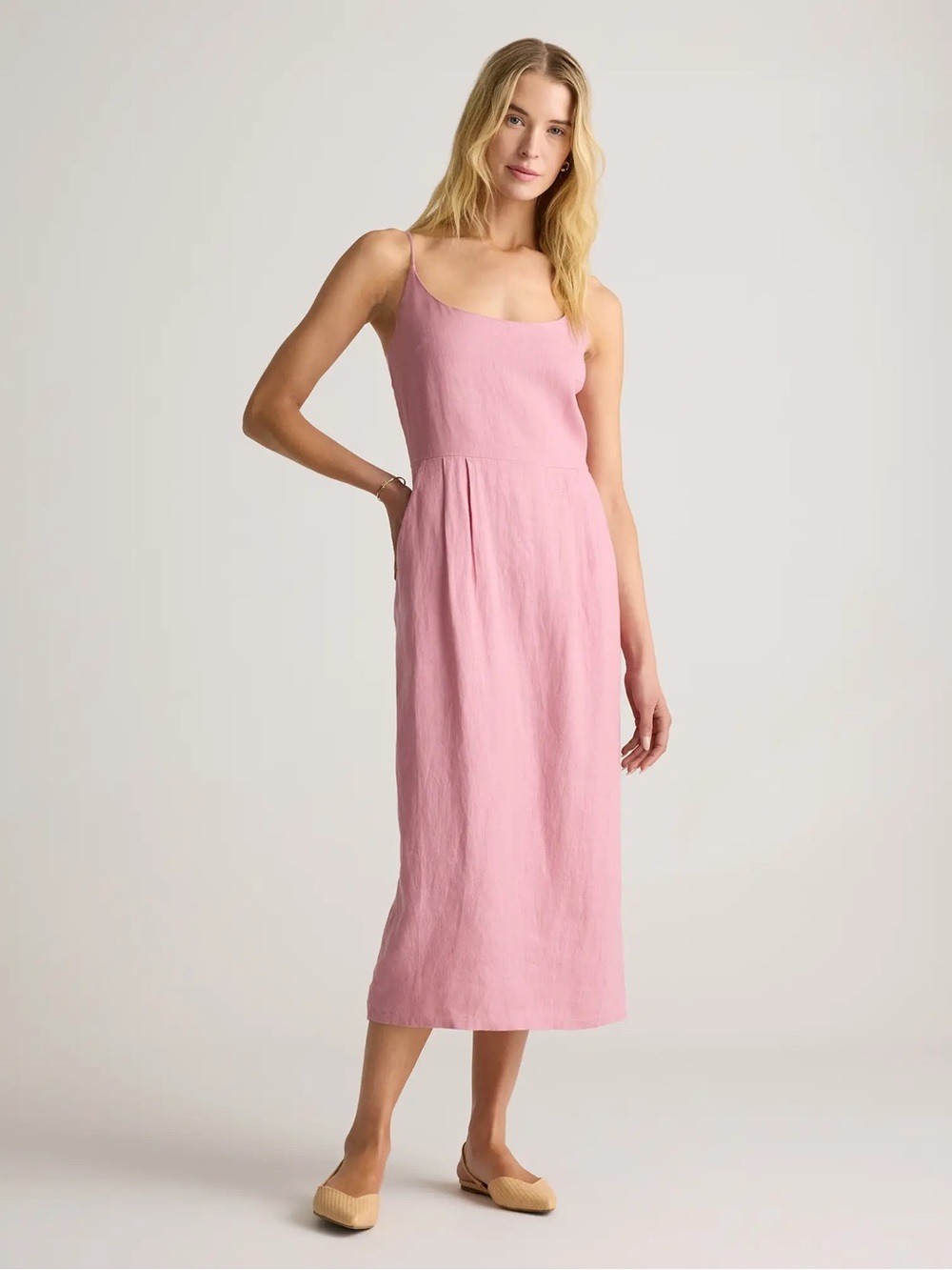 NWT Quince 100% European Linen Scoop Neck Midi Dress Small